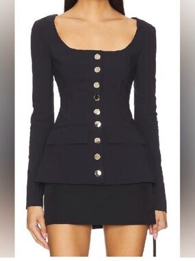 We wore what Black Long-Sleeve Square Neck Peplum Dress with Gold Buttons